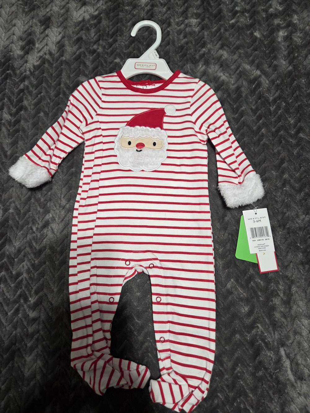 Holiday Red & White Stripe Santa Footed One-Piece - Kids